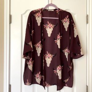 Peach Love California cow skull kimono